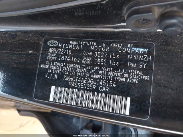 46088188 :رقم المزاد ، KMHCT4AE9GU145154 vin ، 2016 Hyundai Accent Se مزاد بيع