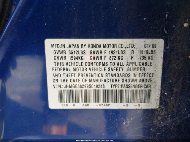 Aukcja sprzedaży 2009 Honda Fit, vin: JHMGE88299S049248, numer aukcji: 46088219