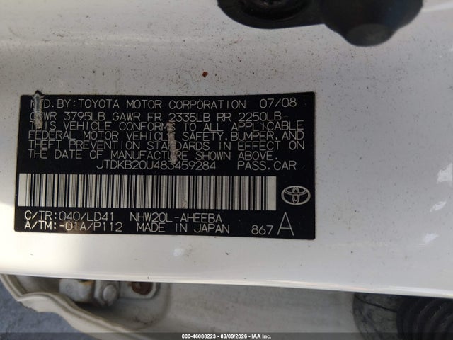 Aukcja sprzedaży 2008 Toyota Prius, vin: JTDKB20U483459284, numer aukcji: 46088223