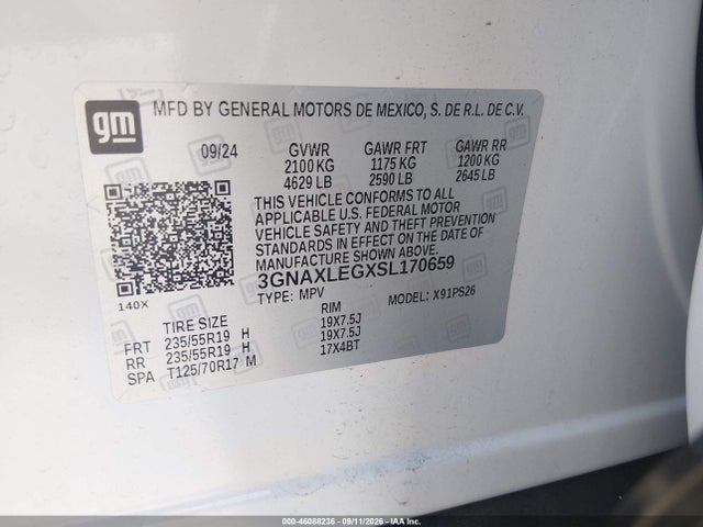2025 Chevrolet Equinox Fwd Rs მანქანა იყიდება აუქციონზე, vin: 3GNAXLEGXSL170659, აუქციონის ნომერი: 46088236