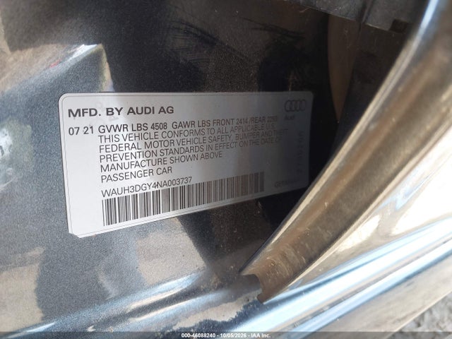 2022 Audi S3 Premium Plus Tfsi Quattro S Tronic მანქანა იყიდება აუქციონზე, vin: WAUH3DGY4NA003737, აუქციონის ნომერი: 46088240