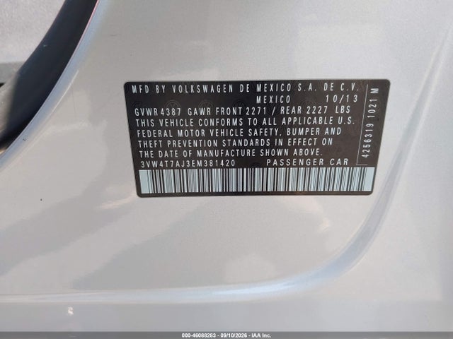 Auction sale of the 2014 Volkswagen Jetta Gli Autobahn W/nav, vin: 3VW4T7AJ3EM381420, lot number: 46088283
