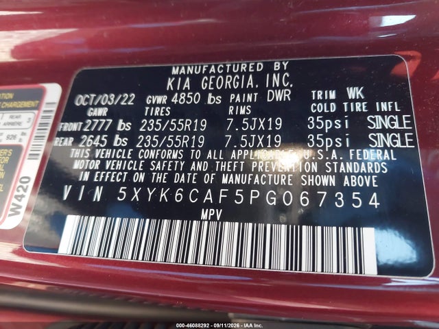 2023 Kia Sportage X-line მანქანა იყიდება აუქციონზე, vin: 5XYK6CAF5PG067354, აუქციონის ნომერი: 46088292
