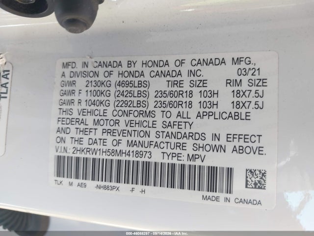 Продажа на аукционе авто 2021 Honda Cr-v 2wd Ex, vin: 2HKRW1H58MH418973, номер лота: 46088297
