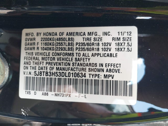 Aukcja sprzedaży 2013 Acura Rdx, vin: 5J8TB3H53DL010634, numer aukcji: 46088299