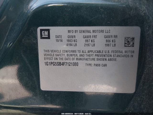 Aukcja sprzedaży 2015 Chevrolet Cruze Ltz, vin: 1G1PG5SB4F7121080, numer aukcji: 46088334