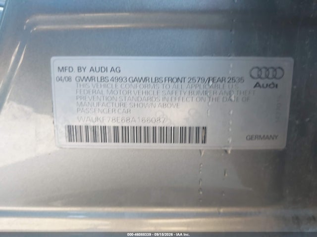 Auction sale of the 2008 Audi A4 2.0t/2.0t Avant Special Edition, vin: WAUKF78E68A166087, lot number: 46088339