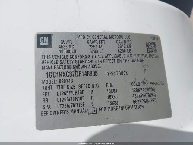 46088363 :رقم المزاد ، 1GC1KXC87DF148805 vin ، 2013 Chevrolet Silverado 2500hd Lt مزاد بيع