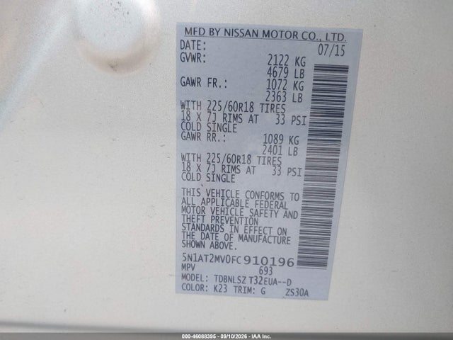 Nissan Rogue Sl 2015 5N1AT2MV0FC910196 Image 9