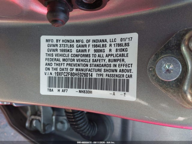 Aukcja sprzedaży 2017 Honda Civic Ex, vin: 19XFC2F80HE026014, numer aukcji: 46088415