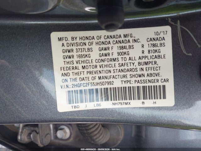 Honda Civic Lx 2018 2HGFC2F55JH507992 Image 9