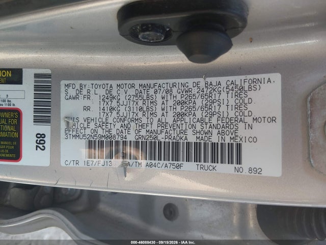 Aukcja sprzedaży 2009 Toyota Tacoma Base V6, vin: 3TMMU52N59M008794, numer aukcji: 46088430