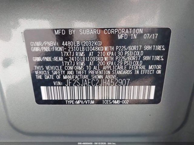 Aukcja sprzedaży 2018 Subaru Forester 2.5i Premium, vin: JF2SJAEC2JH452907, numer aukcji: 46088458