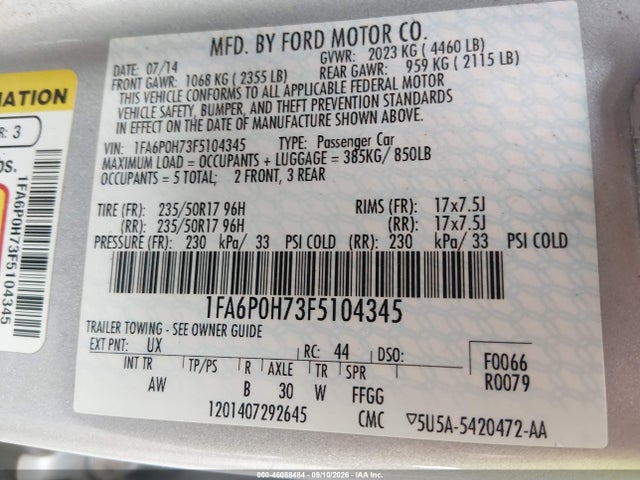 Auction sale of the 2015 Ford Fusion Se, vin: 1FA6P0H73F5104345, lot number: 46088484