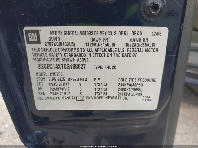 Продажа на аукционе авто 2006 Chevrolet Silverado 1500 Work Truck, vin: 3GCEC14X76G188627, номер лота: 46088541