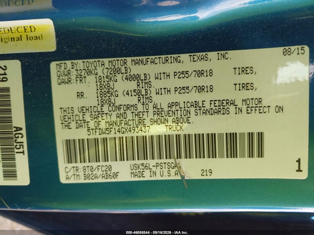 Aukcja sprzedaży 2016 Toyota Tundra Sr5 5.7l V8, vin: 5TFDW5F14GX493437, numer aukcji: 46088544