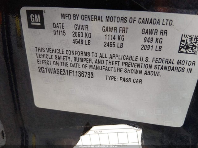 Продажа на аукционе авто 2015 Chevrolet Impala Limited Ls, vin: 2G1WA5E31F1136733, номер лота: 46088546