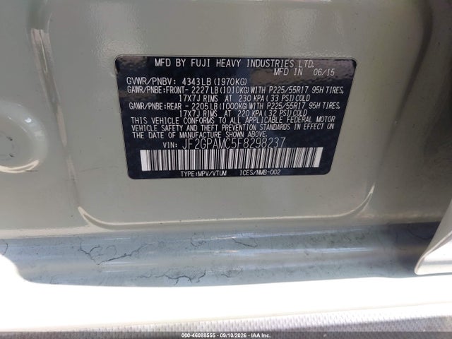 46088555 :رقم المزاد ، JF2GPAMC5F8298237 vin ، 2015 Subaru Xv Crosstrek 2.0i Limited مزاد بيع