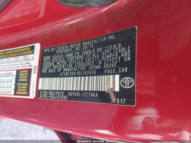 Продаж на аукціоні авто 2011 Toyota Camry Le, vin: 4T1BF3EK1BU182656, номер лоту: 46088574