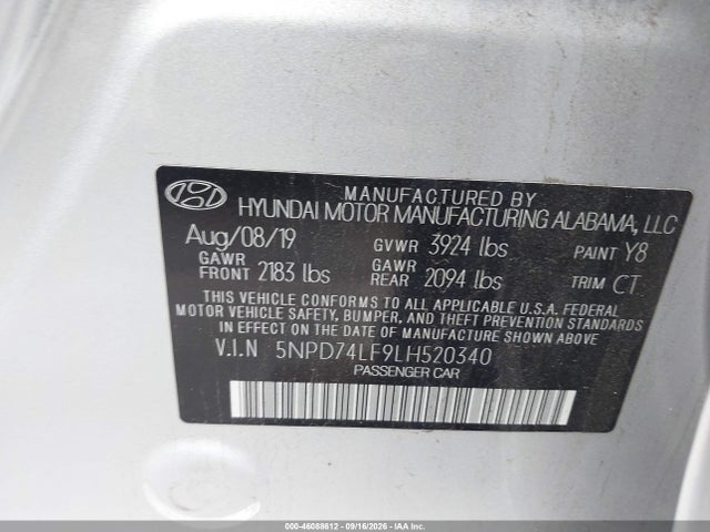 Продаж на аукціоні авто 2020 Hyundai Elantra Se, vin: 5NPD74LF9LH520340, номер лоту: 46088612