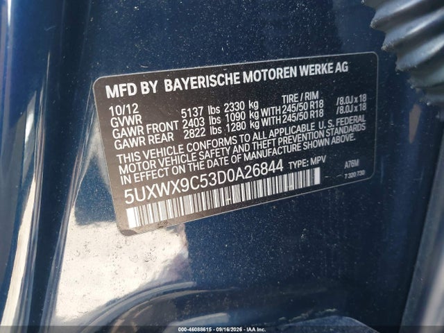 Продаж на аукціоні авто 2013 Bmw X3 Xdrive28i, vin: 5UXWX9C53D0A26844, номер лоту: 46088615