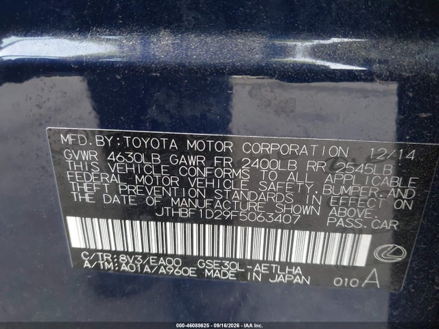 Aukcja sprzedaży 2015 Lexus Is 250, vin: JTHBF1D29F5063407, numer aukcji: 46088625