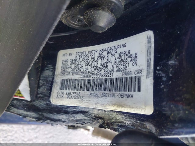 Продаж на аукціоні авто 2012 Toyota Corolla Le, vin: 5YFBU4EE5CP029951, номер лоту: 46088634