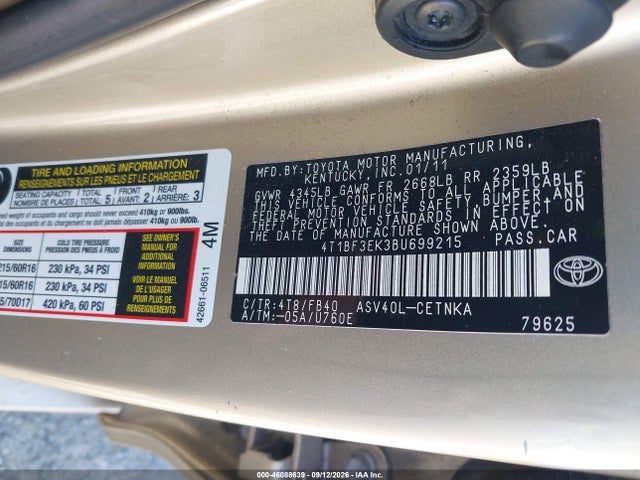 Aukcja sprzedaży 2011 Toyota Camry Le, vin: 4T1BF3EK3BU699215, numer aukcji: 46088639