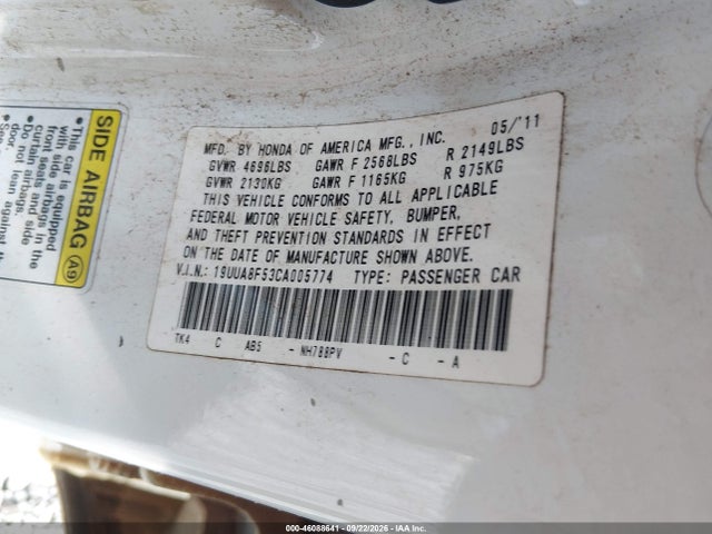 46088641 :رقم المزاد ، 19UUA8F53CA005774 vin ، 2012 Acura Tl 3.5 مزاد بيع