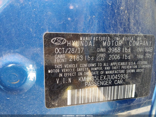 Продаж на аукціоні авто 2018 Hyundai Elantra Gt, vin: KMHH35LEXJU045936, номер лоту: 46088644