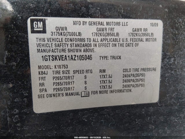 Aukcja sprzedaży 2010 Gmc Sierra 1500 Sle, vin: 1GTSKVEA1AZ105046, numer aukcji: 46088653