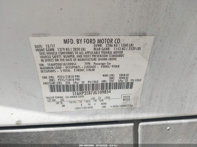 1FAHP2E87JG109854 Ford TAURUS SEL