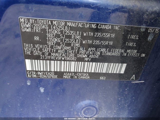 Toyota Rav4 Limited 2015 2T3YFREV9FW196082 Image 9