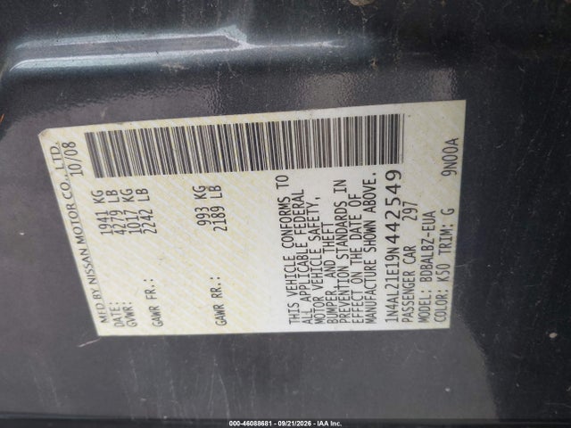46088681 :رقم المزاد ، 1N4AL21E19N442549 vin ، 2009 Nissan Altima 2.5 S مزاد بيع