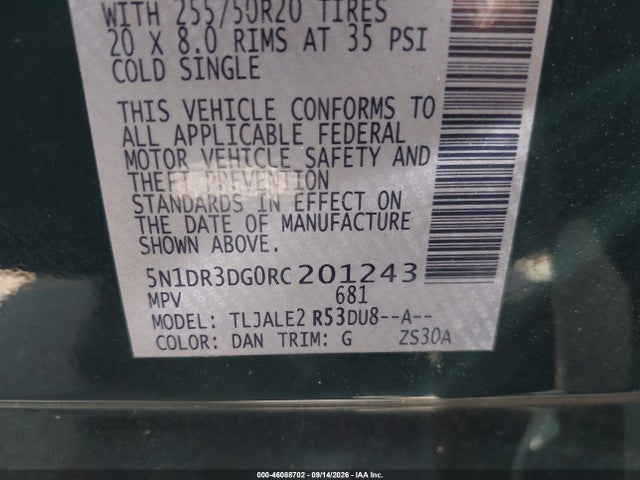 5N1DR3DG0RC201243 Nissan Pathfinder Platinum Fwd