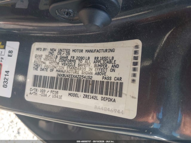 Aukcja sprzedaży 2010 Toyota Corolla Le, vin: 1NXBU4EEXAZ254152, numer aukcji: 46088707