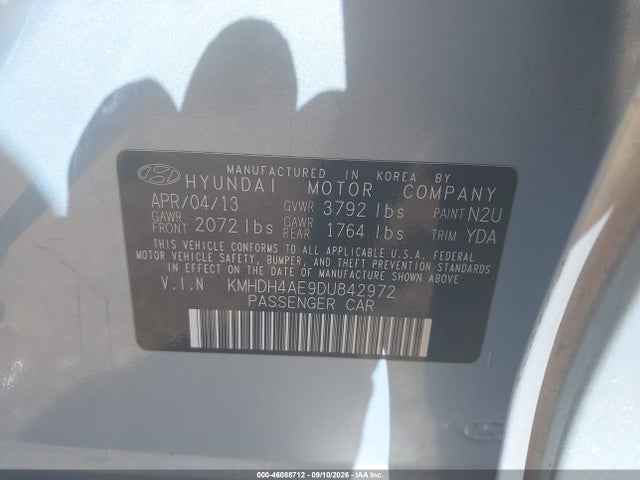 Aukcja sprzedaży 2013 Hyundai Elantra Gls, vin: KMHDH4AE9DU842972, numer aukcji: 46088712