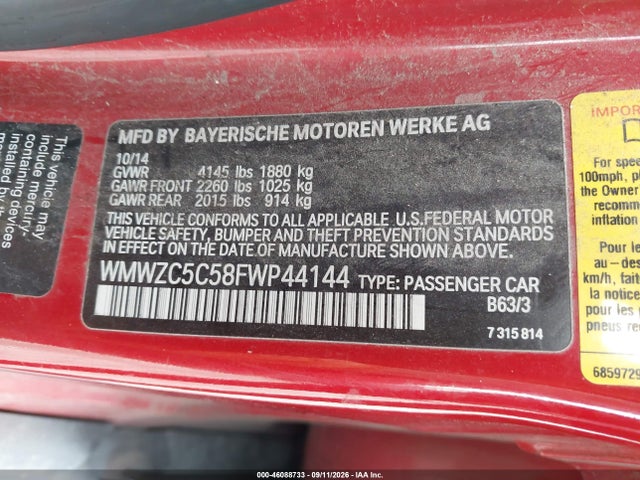 Aukcja sprzedaży 2015 Mini Countryman Cooper S, vin: WMWZC5C58FWP44144, numer aukcji: 46088733