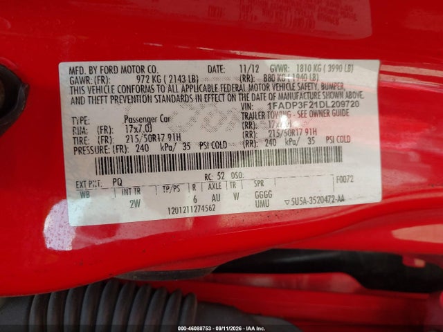 Aukcja sprzedaży 2013 Ford Focus Se, vin: 1FADP3F21DL209720, numer aukcji: 46088753