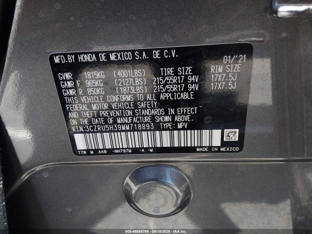 Продажа на аукционе авто 2021 Honda Hr-v 2wd Lx, vin: 3CZRU5H39MM718893, номер лота: 46088766