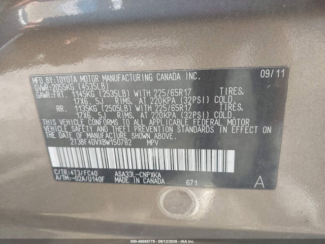Продаж на аукціоні авто 2011 Toyota Rav4, vin: 2T3BF4DVXBW150782, номер лоту: 46088779