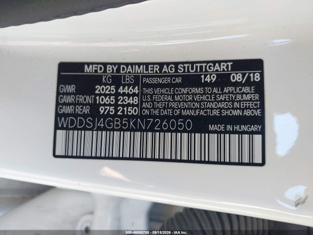 2019 Mercedes-benz Cla 250 4matic მანქანა იყიდება აუქციონზე, vin: WDDSJ4GB5KN726050, აუქციონის ნომერი: 46088788