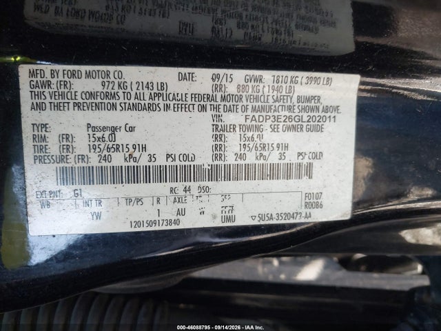 Продажа на аукционе авто 2016 Ford Focus S, vin: 1FADP3E26GL202011, номер лота: 46088795