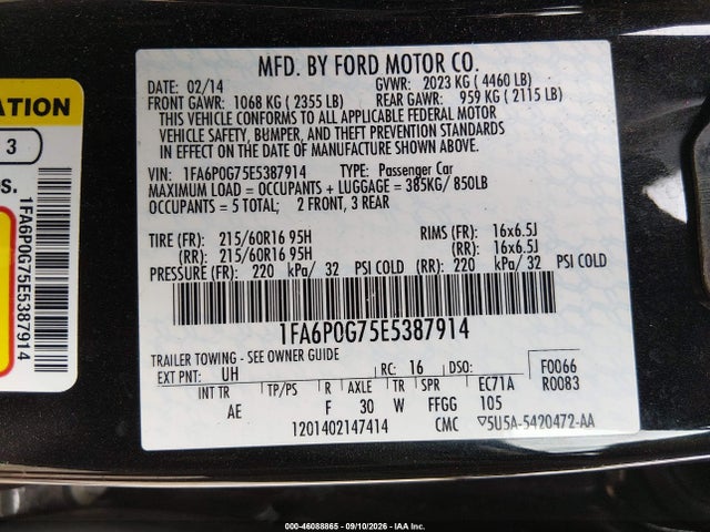 Продажа на аукционе авто 2014 Ford Fusion S, vin: 1FA6P0G75E5387914, номер лота: 46088865