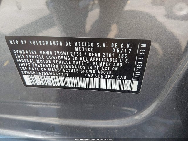 Продаж на аукціоні авто 2017 Volkswagen Jetta 1.4t Se, vin: 3VWDB7AJ5HM383273, номер лоту: 46088868