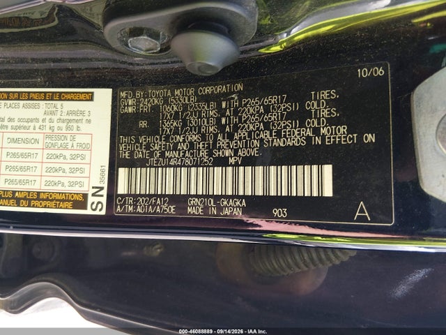 Продаж на аукціоні авто 2007 Toyota 4runner Sr5 V6, vin: JTEZU14R478071252, номер лоту: 46088889