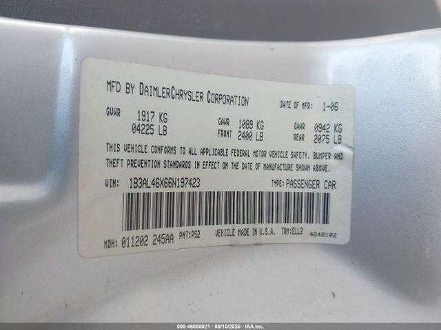 2005 Dodge Stratus Sxt მანქანა იყიდება აუქციონზე, vin: 1B3EL46XX5N696032, აუქციონის ნომერი: 46088921