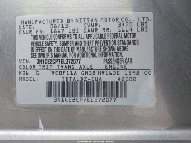46088944 :رقم المزاد ، 3N1CE2CP7EL372077 vin ، 2014 Nissan Versa Note Sv مزاد بيع