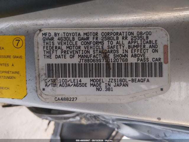 Aukcja sprzedaży 2001 Lexus Gs 300, vin: JT8BD69S710120768, numer aukcji: 46088987