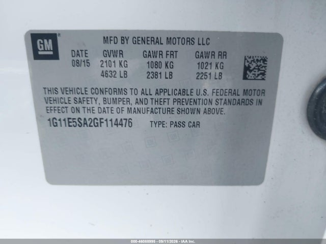 Продаж на аукціоні авто 2016 Chevrolet Malibu Limited Ltz, vin: 1G11E5SA2GF114476, номер лоту: 46088995